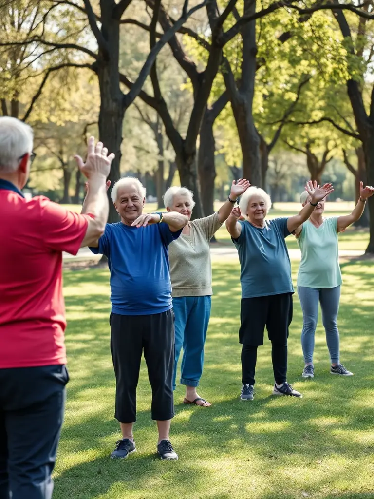 Seniors engaging in gentle physical activities designed to improve mobility, balance, and overall well-being at GYM ADDICT FELLETIN.