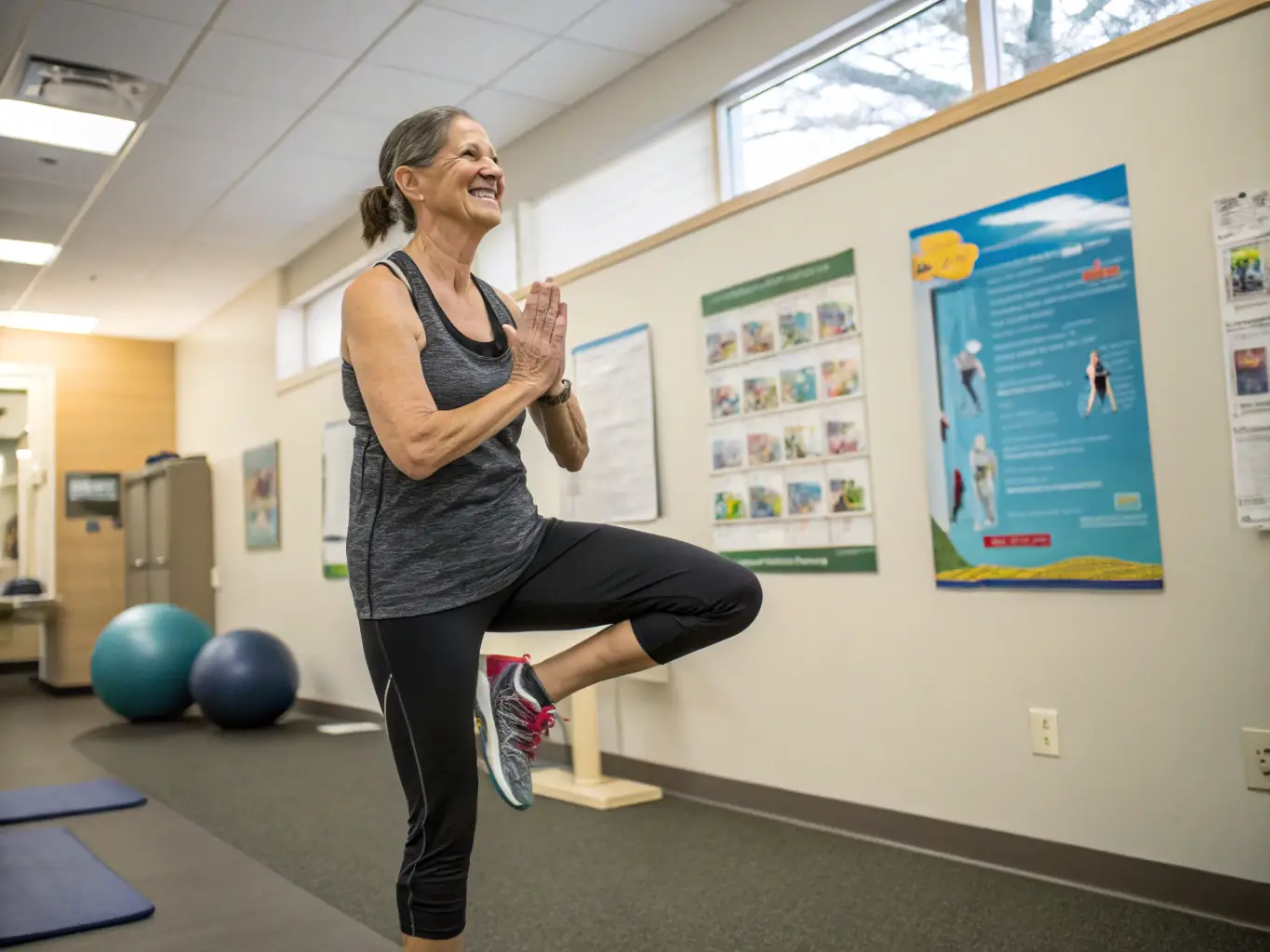An image of a senior citizen confidently performing a gymnastics exercise, highlighting the association's commitment to autonomy and independence.